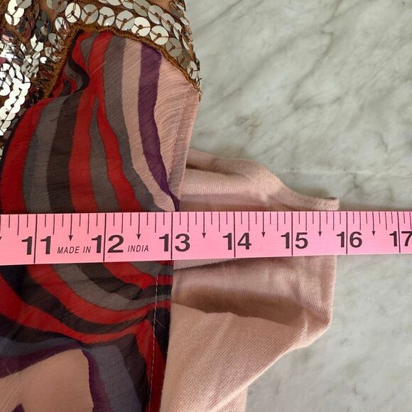 Free People Women Chiffon Tunic Top Mini Dress Size S Sequin Orange Pink - Picture 7 of 11